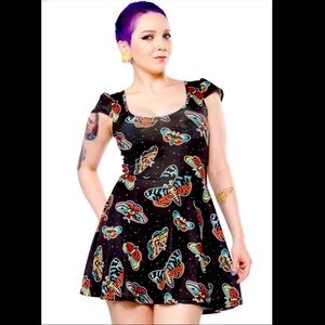 SOURPUSS Dead Head Moth Skater Dress Large L